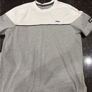 DKNY White and Gray Colorblock Short Sleeve Crewneck Tee